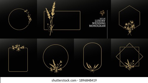 Kollektion Sammlung Set von geometrischen Monogram Black Frames mit schönen und eleganten Blumendekorationen