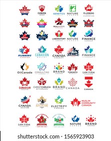 collection set maple Leaf Logo Canada Design Vector Stock. Big set Of Canada Logo Design vector Stock illustration