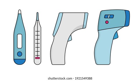 Sammlung Set von medizinischen Thermometer einfache Symbol. Vektorgrafik EPS10