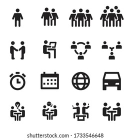 Collection Set of Meeting Icons Vector Illustration, Teamwork, Business Workplace, People, Talk