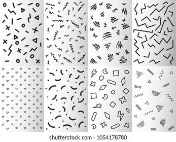 Collection Set of Memphis Patterns Seamless. 70s 80s 90s Fashion. Mosaic Textures
