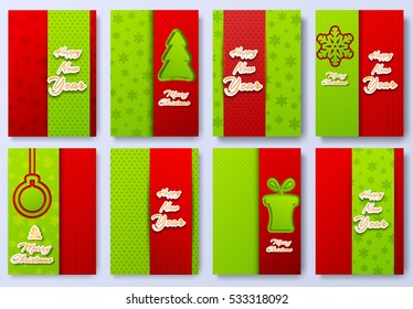 collection set of merry christmas and happy new year 2017 background illustration concepts.  Vector decorative retro greeting card or invitation design.