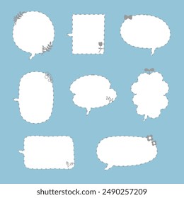 collection set of minimal doodle hand draw speech bubble balloon, think speak talk text box banner, flat design vector illustration