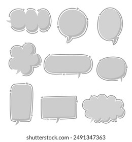 collection set of minimal doodle hand draw speech bubble balloon, think speak talk text box banner, flat design vector illustration