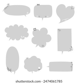 collection set of minimal speech bubble balloon, think speak talk text box banner, flat design vector illustration