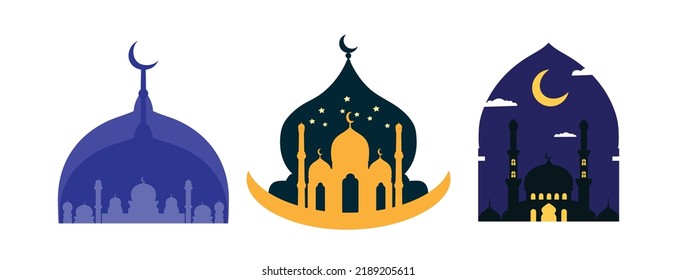 conjunto de colecciones silueta de mezquita elemento de ramadhan kareem