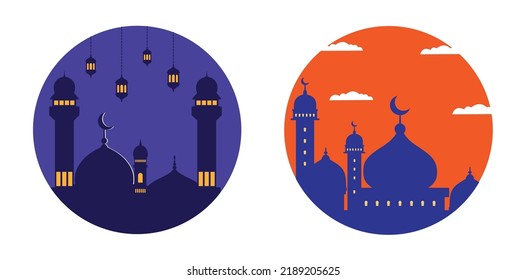 collection set mosque silhouette element of Eid al-Adha