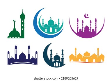 collection set mosque silhouette isolated vector design
