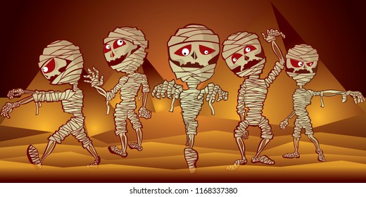 Collection set of Mummy ghost cartoon, egyptian ghost for Halloween festival.