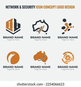 Conjunto de colecciones de iconos de red y de seguridad diseño de logotipo plantilla vectorial, conjunto de diseño de logotipo de tecnología creativa, aislado en fondo blanco, elementos de diseño monograma tecnológico - ilustración vectorial.