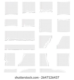 Verzameling van laptopvellen in een kooi met gescheurd papiereffect en realistisch schaduweffect, geïsoleerde vectorillustratie