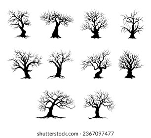 collection set of nude trees silhouettes