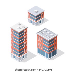 Collection set objects Isometric 3D city infrastructure, urban buildings and construction