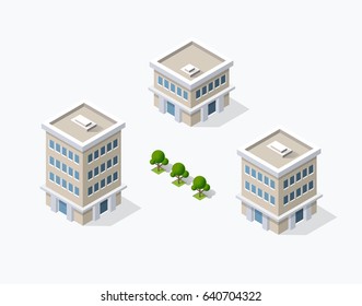 Collection set objects Isometric 3D city infrastructure, urban buildings and construction