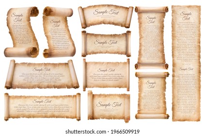 collection set old parchment paper scroll sheet vintage aged or texture isolated on white background. - Shutterstock ID 1966509919