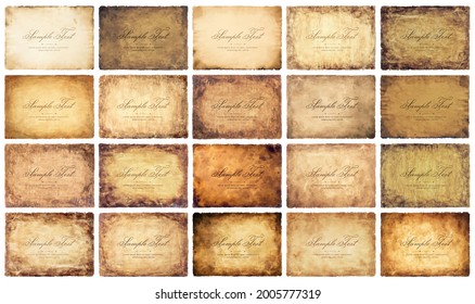 collection set old parchment paper sheet vintage aged or texture isolated on white background.