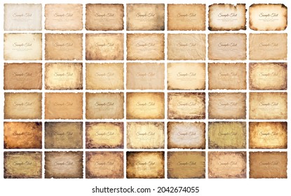 collection set old parchment paper sheet vintage aged or texture isolated on white background.