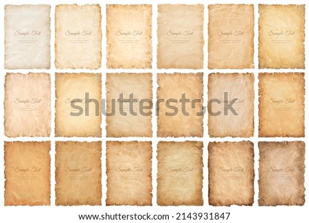 collection set old parchment paper sheet vintage aged or texture isolated on white background.