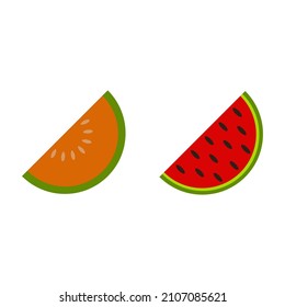 El conjunto de la colección de parte una sandía y un paquete melón en un lindo estilo vectorial plano. Recurso gráfico sobre sandía para gráfico, contenido, pancarta, pegatina.