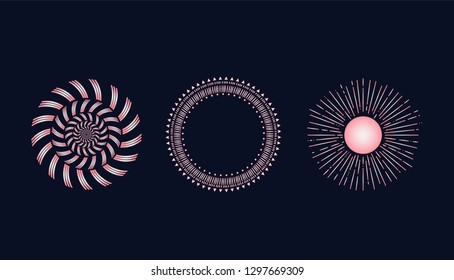 Collection set pattern background and ornament vector. Pink geometric cover design, poster, card, template. Dark background.