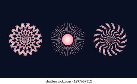 Collection set pattern background and ornament vector. Pink geometric cover design , poster, card, template. Dark background.