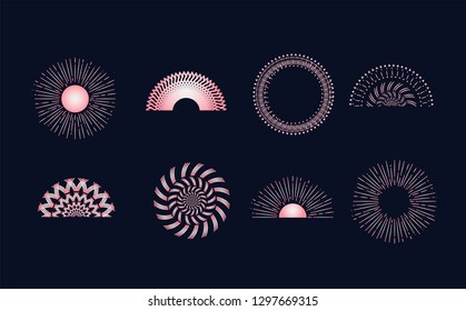 Collection set pattern background and ornament vector. Pink geometric cover design , poster, card, template. Dark background.