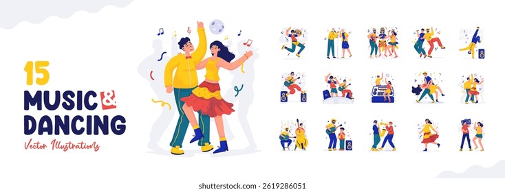 Collection set of people dancing vector design, Enjoying music festival illustration set, Entertainment festival celebration concept