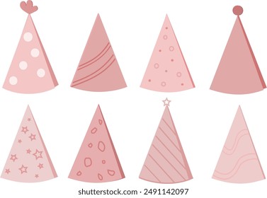 collection set of pink birthday hats