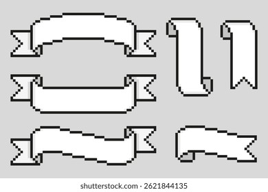 Collection set pixel art ribbon, tape, with empty space, vector illustration on isolated background.	