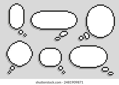 Conjunto de colección pixel art discurso burbuja, espacio vacío burbuja charla, Ilustración vectorial en fondo aislado.