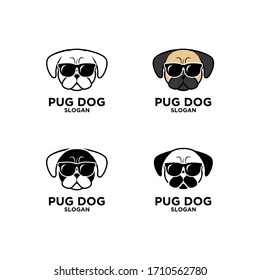 collection set pug dog head logo icon design wear sunglasses