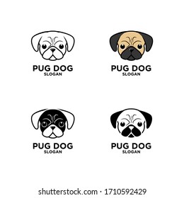 collection set pug dog head logo icon design