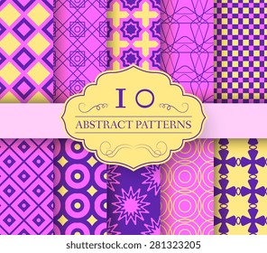 collection set of purple abstract swatches seamless pattern.  Endless texture, minimalistic, universal, print with label logo concept. Vector template for greeting card or invitation design background