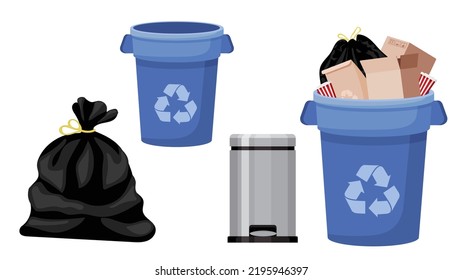 Colección de basura reciclada caja de papel papelera bolsa de plástico negro