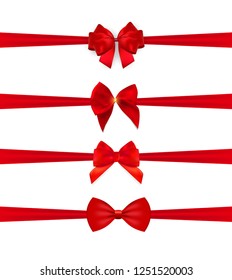 Collection Set of red bows with horizontal  ribbon isolated on white background. Vector illustration EPS10