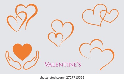 Collection set of red different heart. Set of red hearts in different pose. Hand drawn freehand different love hearts. Heart sketch for Valentines Day and romantic.