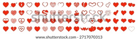 Collection set of red different heart. Set of red hearts in different pose. Hand drawn freehand different love hearts. Heart sketch for Valentines Day and romantic.