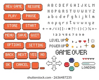 collection set of retro 8bit pixel art ui game button icon, flat design vector illustration