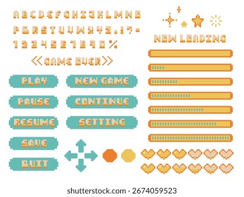 collection set of retro 8bit pixel art ui game button icon, flat design vector illustration
