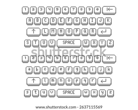 collection set of retro 8bit pixel art keyboard ui game button icon, flat design vector illustration