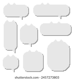 collection set of retro game 3d 8bit cat pixel speech bubble balloon black and white color, flat design vector illustration