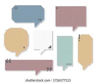 collection set of retro game 8 bit pixel blank speech bubble balloon, text box banner, pastel color, flat design vector illustration