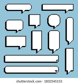 collection set of retro game 8 bit line pixel speech bubble balloon black and white color with shadow, flat design vector illustration