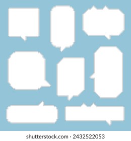 conjunto de colección de juego retro 8 bit línea pixel discurso globo color blanco y negro, diseño plano ilustración vectorial