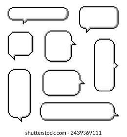 collection set of retro game 8bit pixel speech bubble balloon black and white color, flat design vector illustration