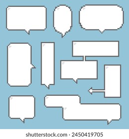 collection set of retro game 8bit pixel speech bubble balloon black and white color, flat design vector illustration