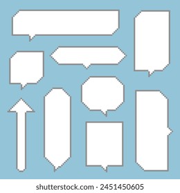 collection set of retro game 8bit pixel speech bubble balloon black and white color, flat design vector illustration