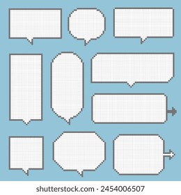 collection set of retro game 8bit pixel speech bubble balloon black and white color, flat design vector illustration
