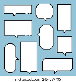 collection set of retro game 8bit pixel speech bubble balloon black and white color, flat design vector illustration