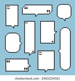 collection set of retro game 8bit pixel speech bubble balloon black and white color, flat design vector illustration